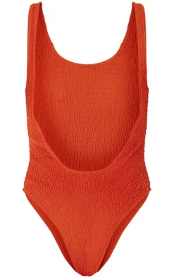 Rust Shirred Backless Swimsuit