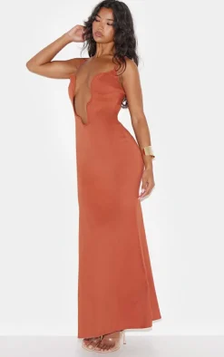 Rust Slinky Wired Plunge Maxi Dress