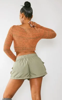 Rust Spacedye Knit Fitted Crop Sweater
