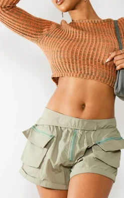 Rust Spacedye Knit Fitted Crop Sweater