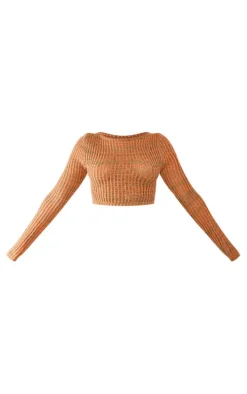 Rust Spacedye Knit Fitted Crop Sweater