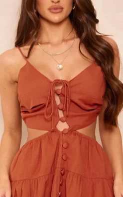 Rust Strappy Cut Out Shift Dress