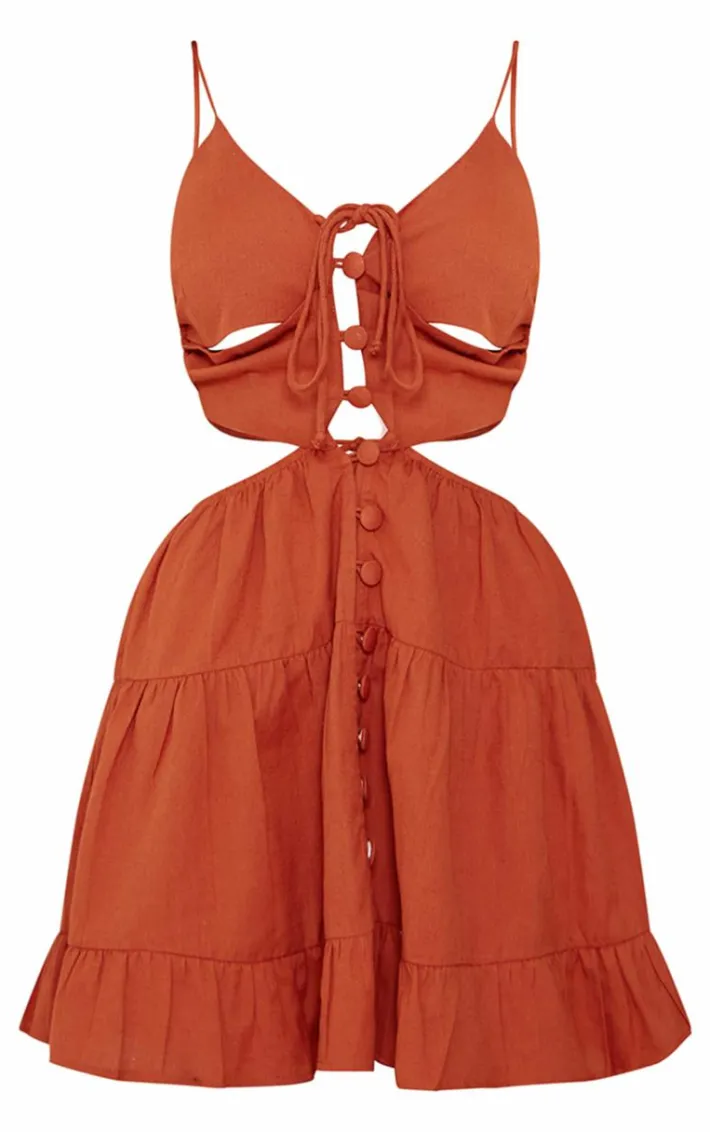 Rust Strappy Cut Out Shift Dress