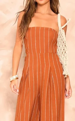 Rust Stripe Bandeau Pocket Detail Jumpsuit