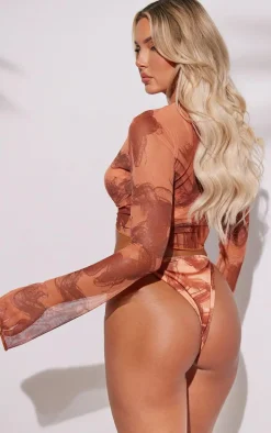 Rust Swirl Mesh Beach Top