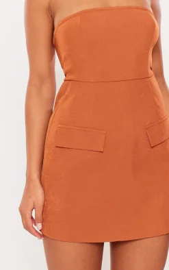 Rust Tailored Bandeau Pocket Detail Mini Dress