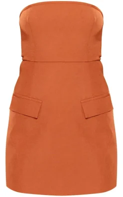 Rust Tailored Bandeau Pocket Detail Mini Dress