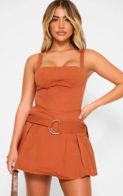 Rust Tailored Woven Underwired Belted Shift Dress