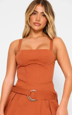 Rust Tailored Woven Underwired Belted Shift Dress