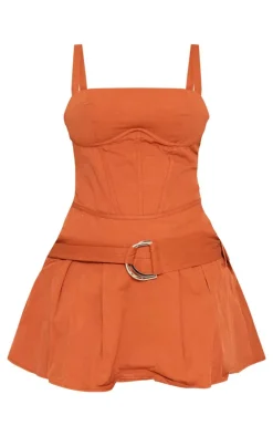 Rust Tailored Woven Underwired Belted Shift Dress