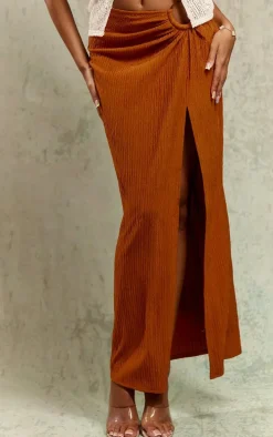 Rust Textured O-Ring Front Maxi Skirt