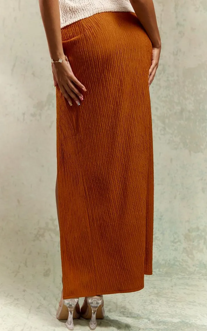 Rust Textured O-Ring Front Maxi Skirt
