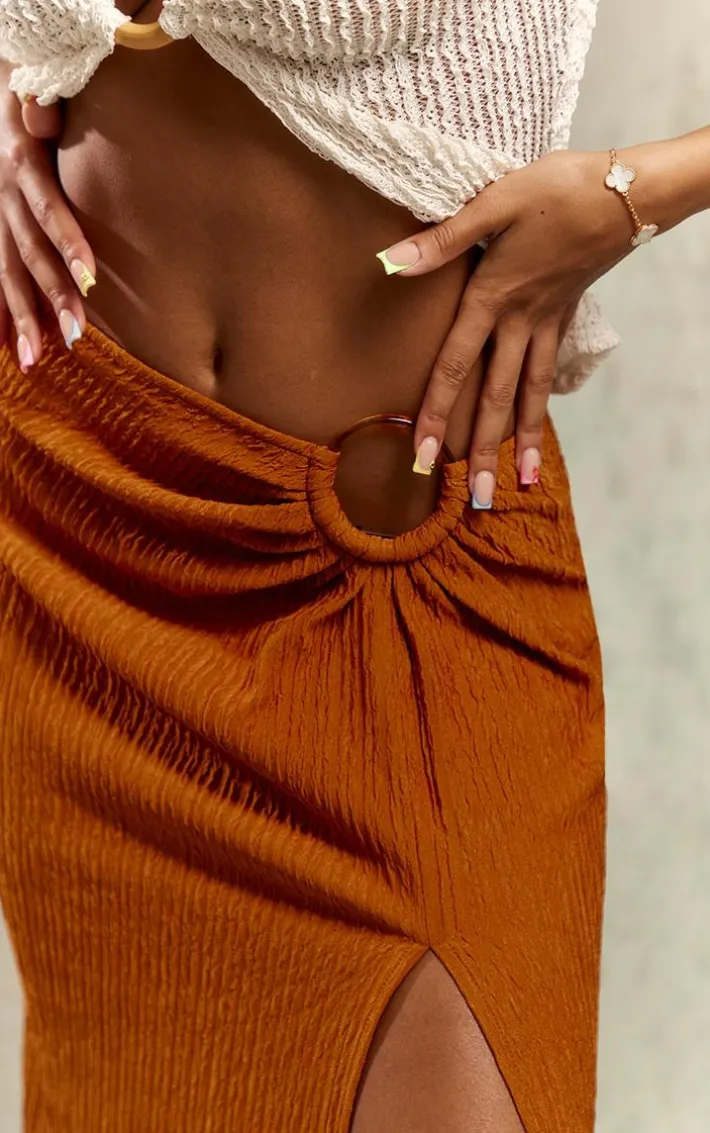 Rust Textured O-Ring Front Maxi Skirt