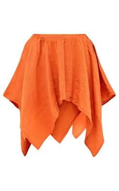 Rust Textured Woven Handkerchief Hem Midi Skirt