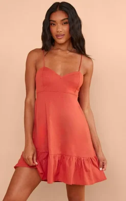 Rust Tierred Cross Back Shift Dress