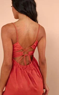 Rust Tierred Cross Back Shift Dress