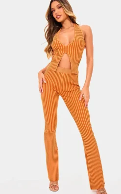 Rust Two Tone Knit Flared Pants