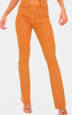 Rust Two Tone Knit Flared Pants