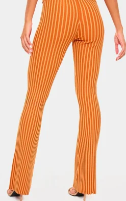 Rust Two Tone Knit Flared Pants