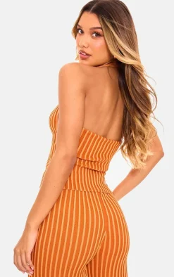 Rust Two Tone Knit Halter Neck Split Top