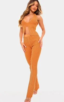 Rust Two Tone Knit Halter Neck Split Top