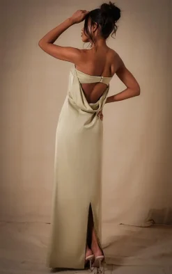 Sage Bridesmaid Satin Bandeau Maxi Dress