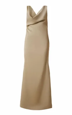 Sage Bridesmaid Satin Cowl Neck Maxi Dress
