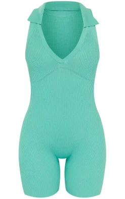 Sage Collared Rib Knit Romper