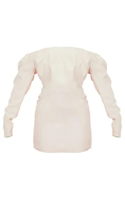 Sage Green Boned Linen Look Pleat Detail Bardot Bodycon Dress