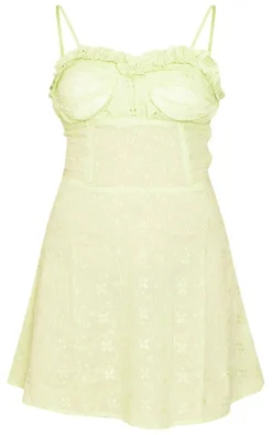 Sage Green Broderie Cup Detail Shift Dress