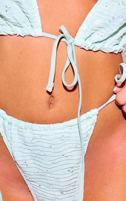 Sage Green Broderie Thong Bikini Bottoms