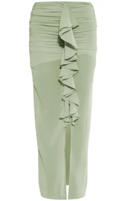 Sage Green Chiffon Ruffle Front Maxi Skirt