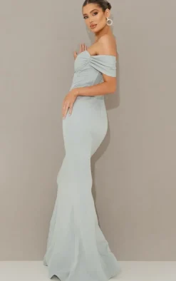 Sage Green Corset Detail Bardot Bridesmaid Dress