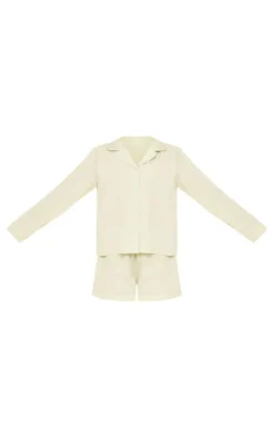 Sage Green Cotton Poplin Piping Long Sleeve Shirt And Short PJ Set