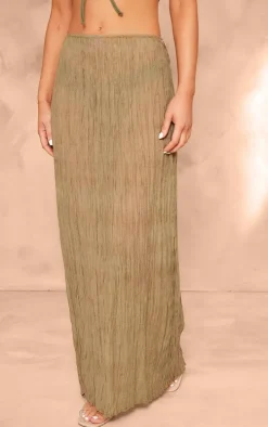 Sage Green Crinkled Sheer Woven Maxi Skirt