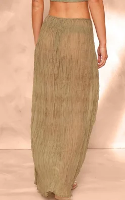 Sage Green Crinkled Sheer Woven Maxi Skirt