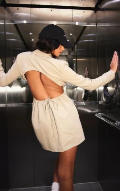 Sage Green Cut Out Backless Blazer Dress