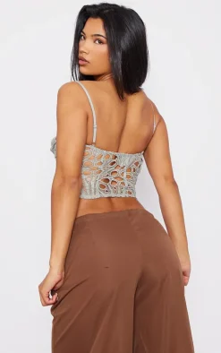 Sage Green Cut Out Lace Hook And Eye Corset