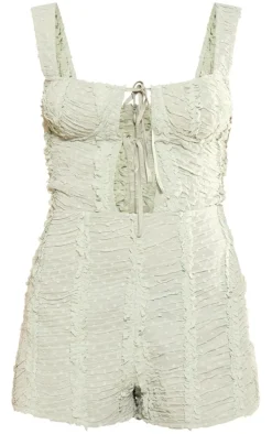 Sage Green Dobby Textured Underwired Sleevless Romper