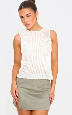 Sage Green Faux Suede Split Hem A Line Mini Skirt