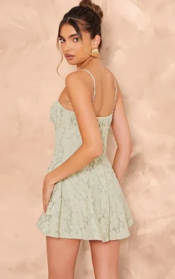 Sage Green Floral Lace Strappy Floaty Romper