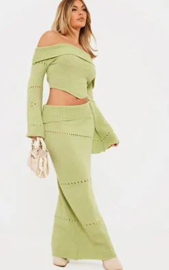 Sage Green Fold Over Knit Maxi Skirt