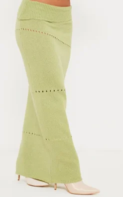 Sage Green Fold Over Knit Maxi Skirt