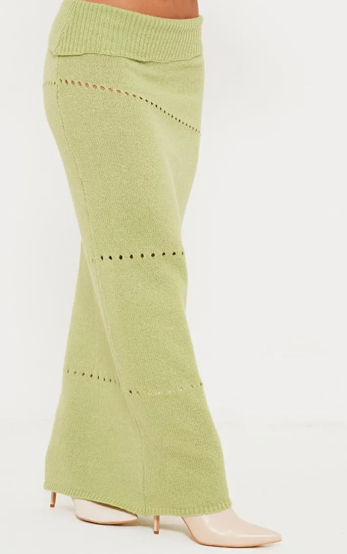 Sage Green Fold Over Knit Maxi Skirt