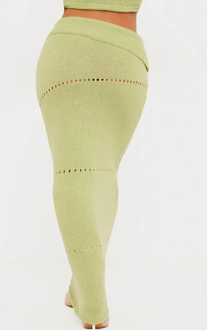 Sage Green Fold Over Knit Maxi Skirt