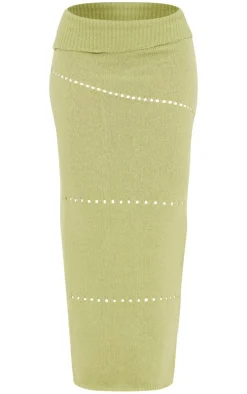 Sage Green Fold Over Knit Maxi Skirt