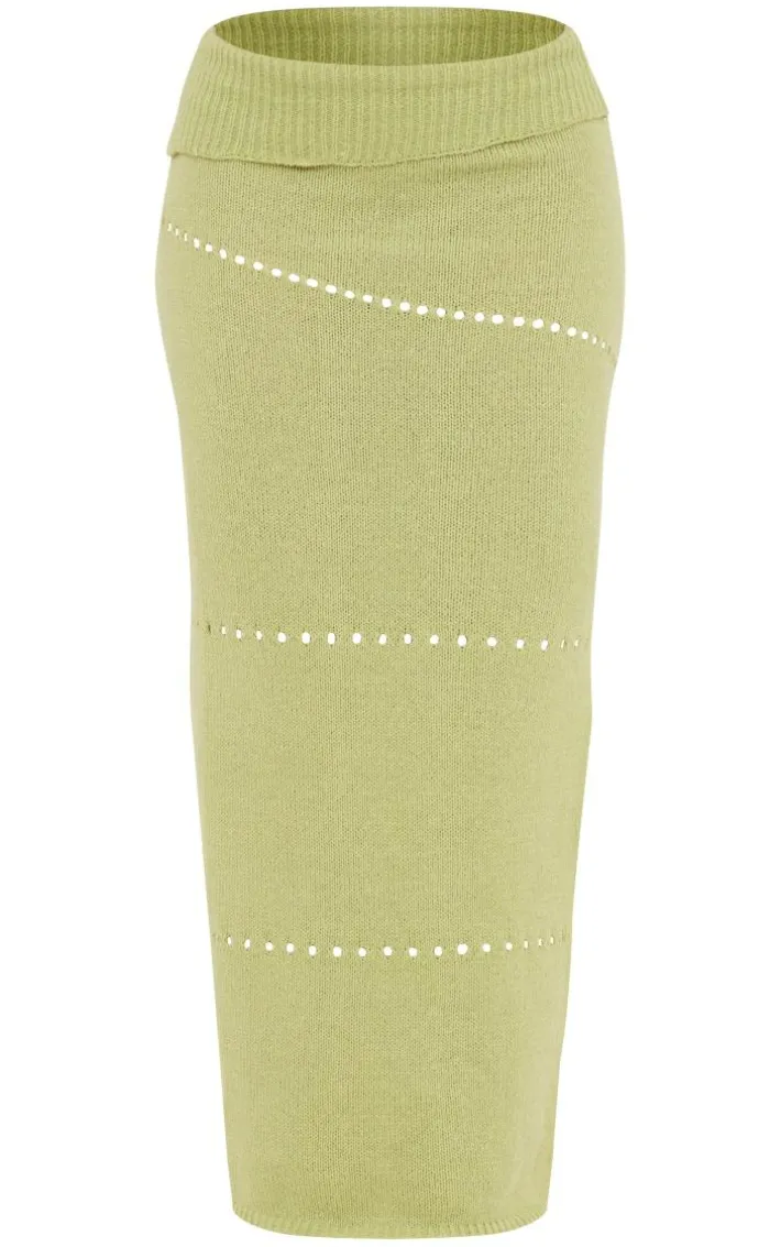 Sage Green Fold Over Knit Maxi Skirt