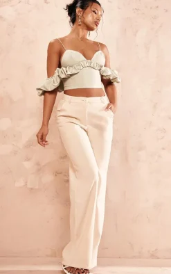 Sage Green Frill Bardot Sleeve Crop Top