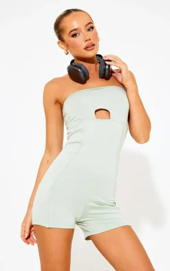 Sage Green Jersey Binding Detail Cut Out Bandeau Romper