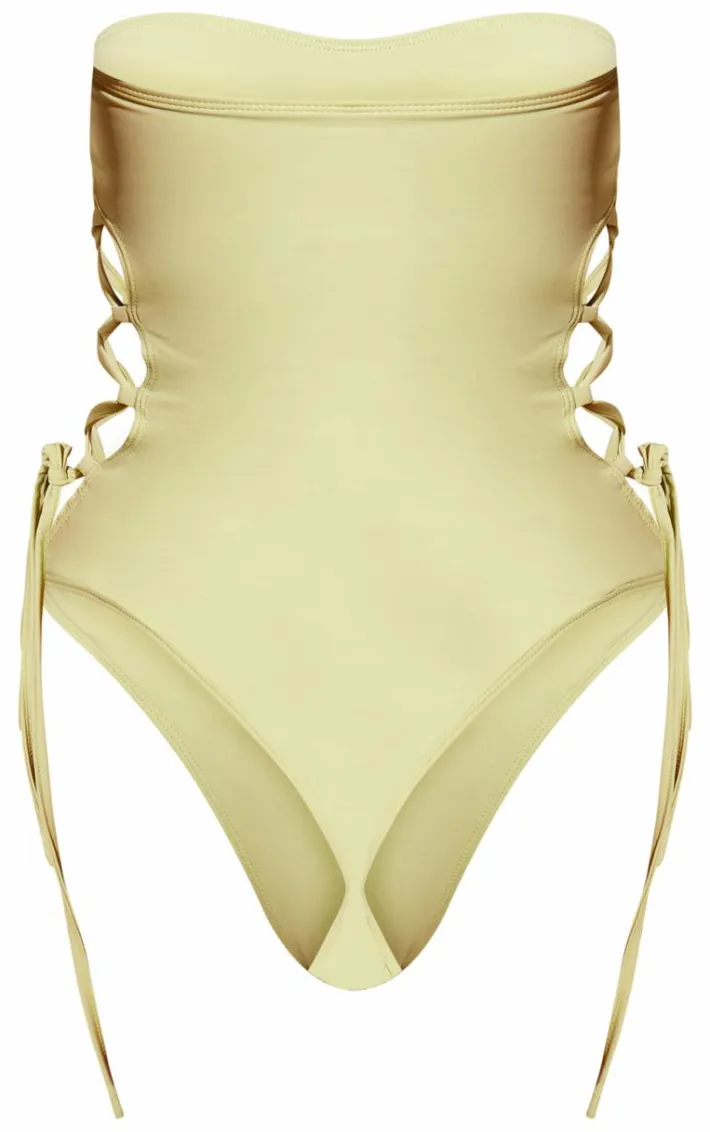 Sage Green Lace Up Side Bandeau Swimsuit